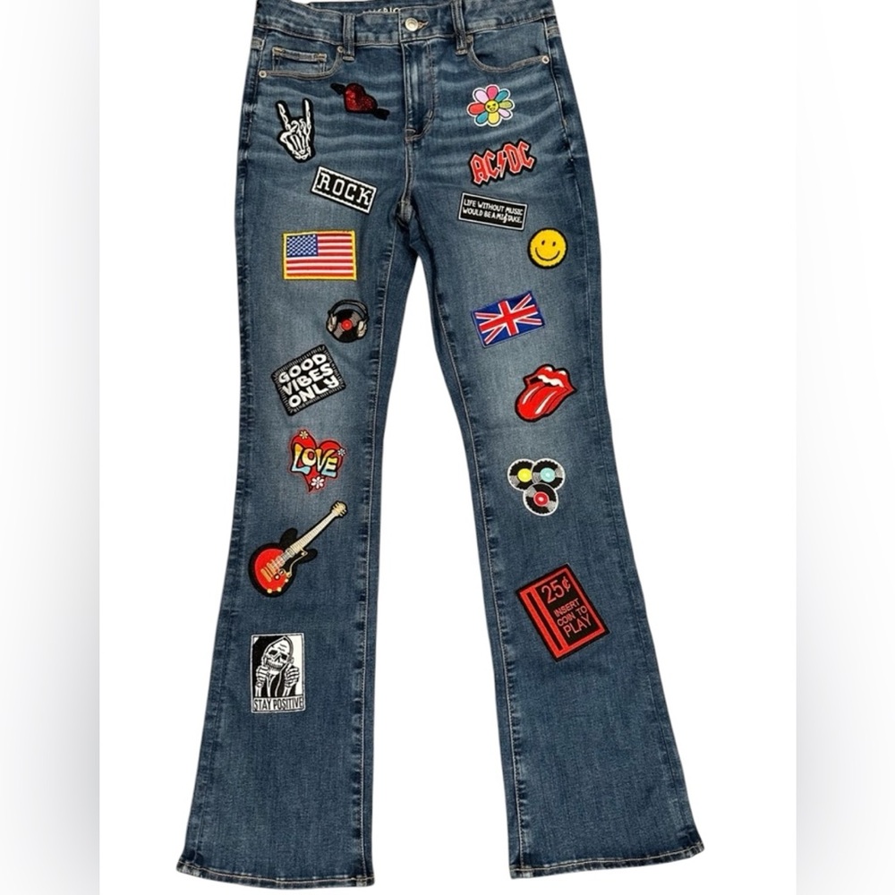 American Eagle Bootcut High Rise Skinny Kick Patched Jeans. Size 10. 30”-32” W